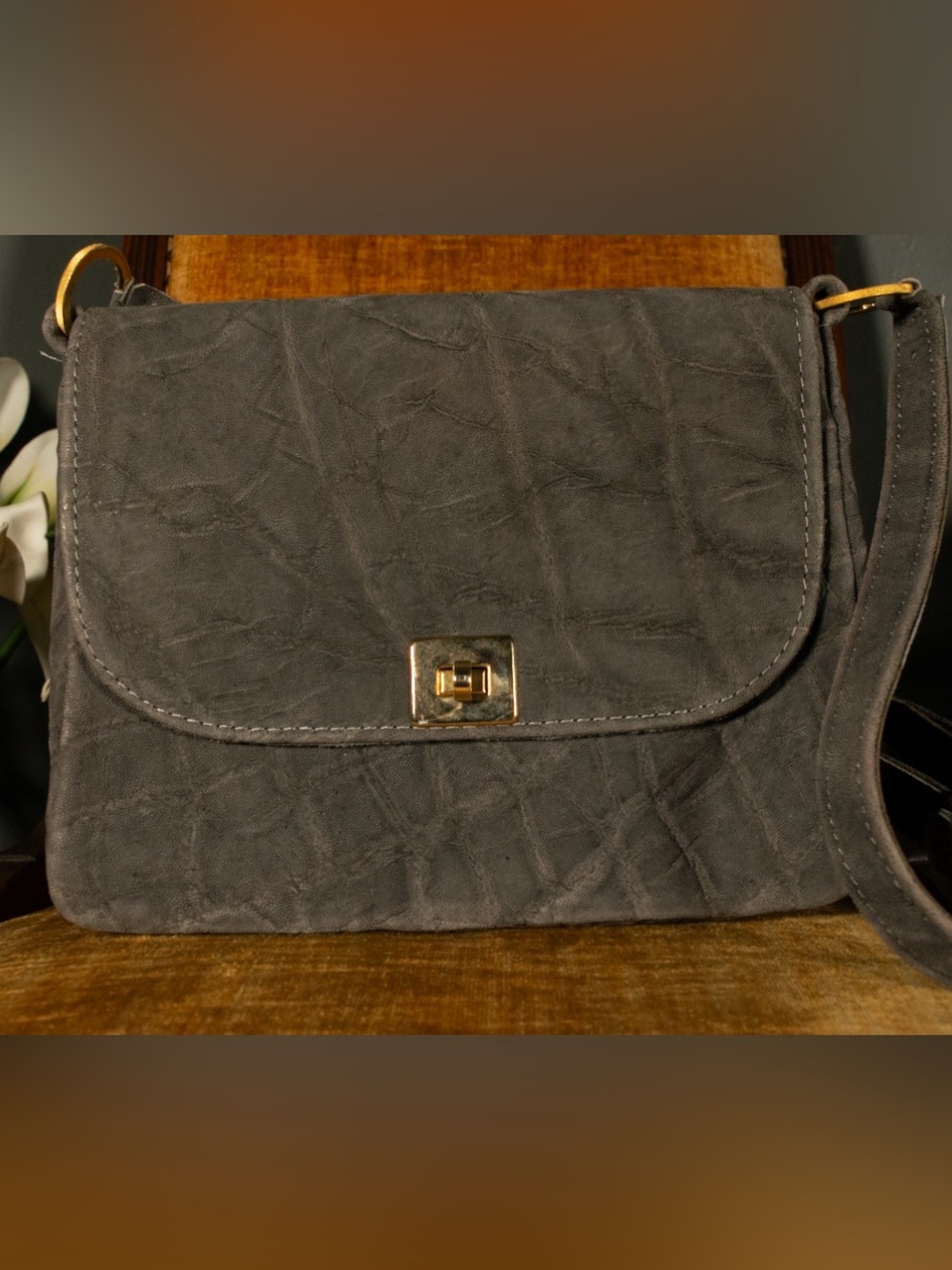 EXOTIC COLLECTORS ITEM Vintage Genuine Elephant Leather Crossbody Bag